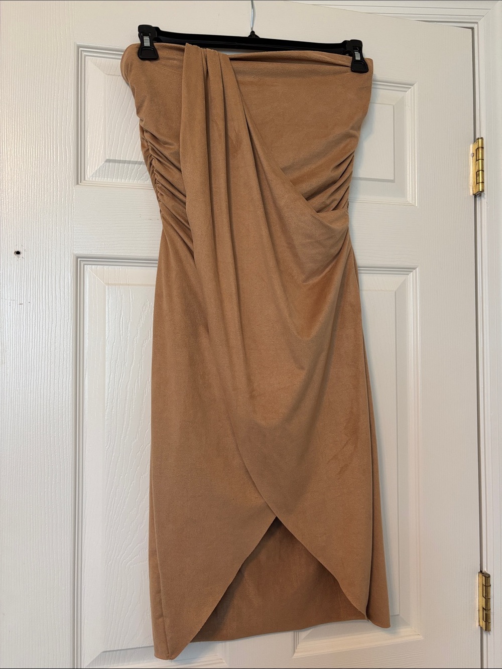 Temu sexy Strapless Draped Midi Dress in Camel Sz S